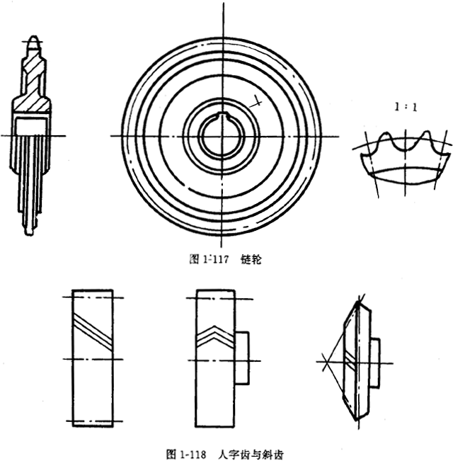 鏈輪的畫法、齒輪、蝸輪、蝸杆齧合畫法