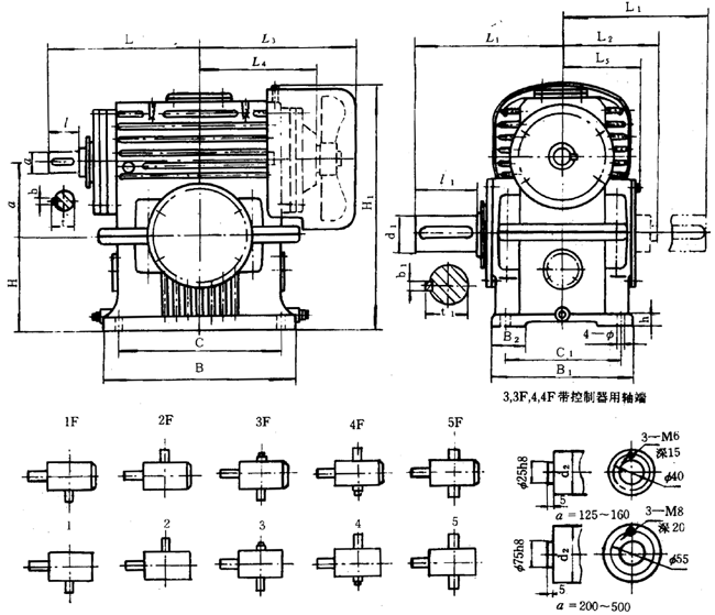 蝸輪減速器外形、安裝尺寸
