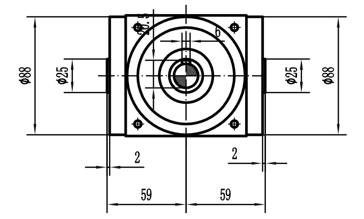 HDA09系列換向器：HDA09-2：1-E外形安裝尺寸圖1
