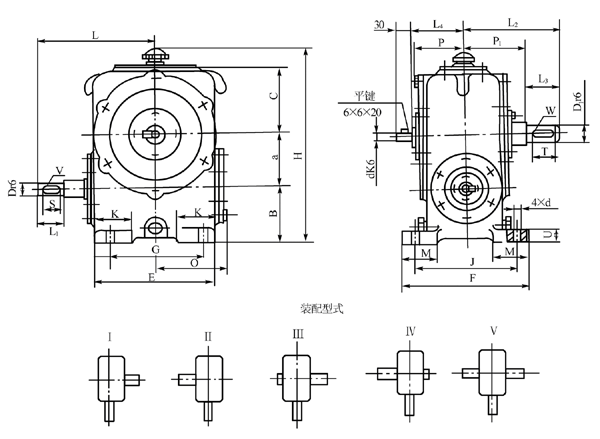 圓柱蝸杆減速器的外形、安裝尺寸及裝配形式